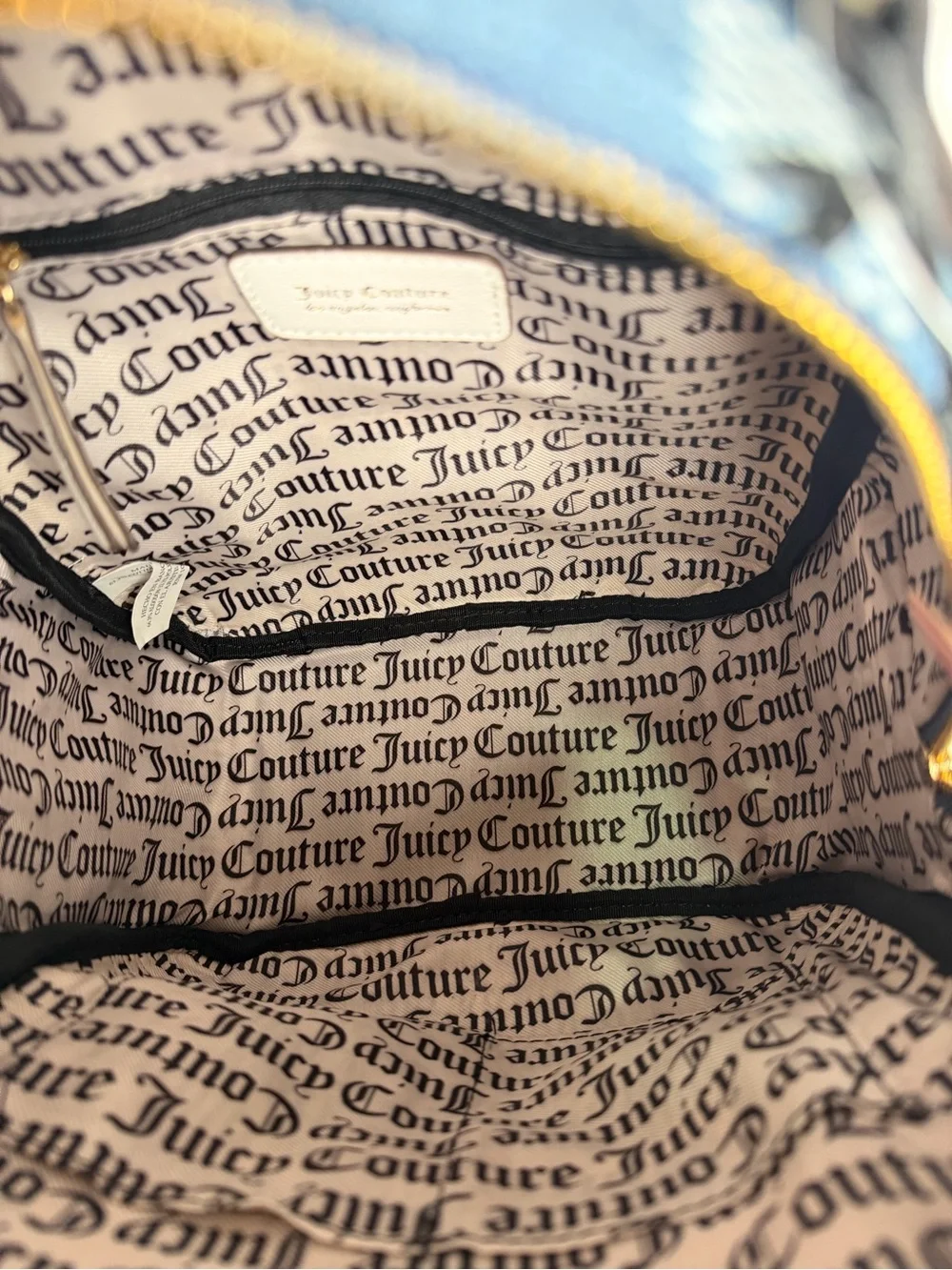 Juicy Couture Blue Check Mini Backpack with White Trim and Gold Accents